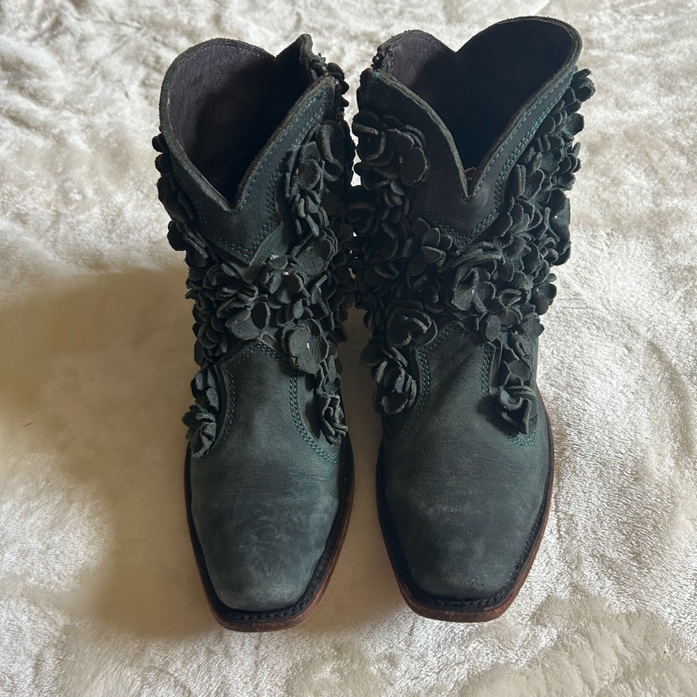 LIBERTY BLACK CAROLINA RUSSIAN GREEN FLORAL ANKLE BOOTS size 7